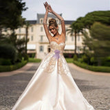 Elegant Ivory Beaded Prom Dress A-Line Evening Gown Satin Party Dress Long Formal Dress HZ1024