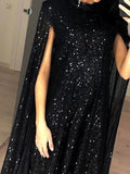 Plataz Sequin Cape High Neck Sleeveless Sparkly Cocktail Maternity Mini Dress Maternity
