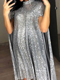 Plataz Sequin Cape High Neck Sleeveless Sparkly Cocktail Maternity Mini Dress Maternity
