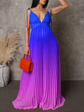 Plataz Belly Friendly Spaghetti Strap Pleated Gradient Color Babyshower Maternity Maxi Dress Maternity