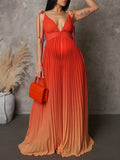 Plataz Belly Friendly Spaghetti Strap Pleated Gradient Color Babyshower Maternity Maxi Dress Maternity
