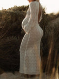 Plataz White Knitting Backless Tie Back Deep V-neck Photoshoot Maternity Maxi Dress Maternity