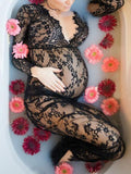 Plataz White Lace Robe V-neck Bathtub Photoshoot Plus Size Maternity Maxi Dress Maternity