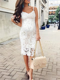 Plataz White Lace Spaghetti Strap Bodycon V-Neck Wedding Gown Elegant Babyshower Party Maternity Midi Dress Maternity