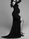 Plataz Side Split Mermaid Off Shoulder Bodycon Photoshoot Maternity Maxi Dress Maternity