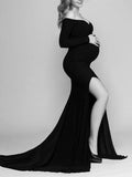 Plataz Side Split Mermaid Off Shoulder Bodycon Photoshoot Maternity Maxi Dress Maternity