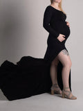 Plataz Side Split Mermaid Off Shoulder Bodycon Photoshoot Maternity Maxi Dress Maternity