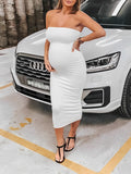 Plataz Bandeau Strapless Tube Party Dress Sleeveless Bodycon Babyshower Casual Maternity Maxi Dress Maternity