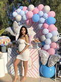 Plataz White Grenadine Mesh Off Shoulder Ruffle Cap Sleeve Bodycon Cute Babyshower Maternity Mini Dress Maternity