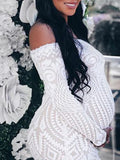 Plataz White Lace Sequin Off Shoulder Mermaid Bodycon Wedding Gown Baby Shower Elegant Foamal Maternity Photoshoot Maxi Dress Maternity