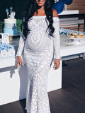 Plataz White Lace Sequin Off Shoulder Mermaid Bodycon Wedding Gown Baby Shower Elegant Foamal Maternity Photoshoot Maxi Dress Maternity