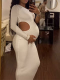 Plataz One Shoulder Cut Out Irregular Bodycon Long Sleeve Fashion Baby Shower Maternity Maxi Dress Maternity