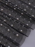 Plataz Mesh Solid Color Beading Pearl Rhinestone Long Sleeve Cover-ups Side Slit Photoshoot Maternity Maxi Dress Maternity