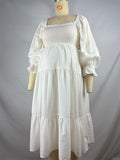 Plataz White Off Shoulder Ruffle Shirred Boat Neck Puff Sleeve Bow Bohemian Ivory Maternity Photoshoot Dress Maternity