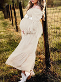 Plataz Ruffle High Waist Falbala Boho Flowy Long Sleeve Plus Size Baby Shower Maternity Photoshoot Midi Dress Maternity
