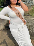 Plataz White Off Shoulder Ruffle Sashes Bodycon Cute Baby Shower Long Sleeve Maternity Midi Dress Maternity