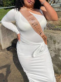 Plataz White Off Shoulder Ruffle Sashes Bodycon Cute Baby Shower Long Sleeve Maternity Midi Dress Maternity