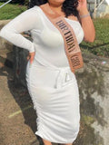 Plataz White Off Shoulder Ruffle Sashes Bodycon Cute Baby Shower Long Sleeve Maternity Midi Dress Maternity