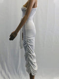 Plataz White Off Shoulder Ruffle Sashes Bodycon Cute Baby Shower Long Sleeve Maternity Midi Dress Maternity