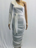 Plataz White Off Shoulder Ruffle Sashes Bodycon Cute Baby Shower Long Sleeve Maternity Midi Dress Maternity