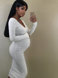 Plataz Off Shoulder Knit Party Bodycon Baby Shower Pencil Pregnant Maternity Sweater Maxi Dress Maternity