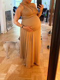 Plataz Solid Multi-Way Wrap Convertible Backless Tie Back Wedding High Elasticity Maternity Photoshoot Maxi Dress Maternity