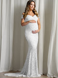 Plataz Floral Lace Off Shoulder Mermaid PhotoShoot Baby Shower Pregnant Maternity Maxi Dress Maternity