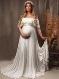 Plataz Patchwork Lace Tassel Slit Photoshoot Baby Shower Pregnant Maternity Maxi Dress Maternity