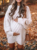 Plataz White Oversized Cable Knitting Streetwear Mini Maternity Pullover Sweater Maternity