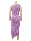 Plataz Lavender One Shoulder Ruched Shirred Bodycon Baby Shower Maternity Midi Dress Maternity