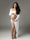 Plataz White Ruffle Cut Out Crop Side Slit Irregular Bodycon Photoshoot Maternity Maxi Dress Maternity