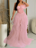 Plataz Bandeau Off Shoulder Feather Tulle Tutu Grenadine Photoshoot Maternity Maxi Dress Maternity