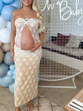 Plataz 2 Piece Lace Tube Tie Ruffle Elegant Fashion Bodycon Vacation Photoshoot Baby Shower Maternity Maxi Dress Maternity
