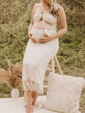 Plataz 2 Piece Lace Tube Tie Ruffle Elegant Fashion Bodycon Vacation Photoshoot Baby Shower Maternity Maxi Dress Maternity