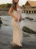 Plataz 2 Piece Lace Tube Tie Ruffle Elegant Fashion Bodycon Vacation Photoshoot Baby Shower Maternity Maxi Dress Maternity