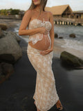Plataz 2 Piece Lace Tube Tie Ruffle Elegant Fashion Bodycon Vacation Photoshoot Baby Shower Maternity Maxi Dress Maternity