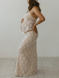 Plataz 2 Piece Lace Tube Tie Ruffle Elegant Fashion Bodycon Vacation Photoshoot Baby Shower Maternity Maxi Dress Maternity