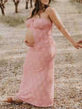 Plataz 2 Piece Lace Tube Tie Ruffle Elegant Fashion Bodycon Vacation Photoshoot Baby Shower Maternity Maxi Dress Maternity
