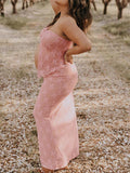 Plataz 2 Piece Lace Tube Tie Ruffle Elegant Fashion Bodycon Vacation Photoshoot Baby Shower Maternity Maxi Dress Maternity