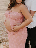 Plataz 2 Piece Lace Tube Tie Ruffle Elegant Fashion Bodycon Vacation Photoshoot Baby Shower Maternity Maxi Dress Maternity