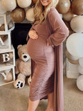 Plataz Ruched Cowl Neck Two Piece Spaghetti Strap Long Dress And Duster Coat Long Sleeve Babyshower Maternity Maxi Dress Maternity