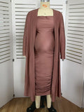 Plataz Ruched Cowl Neck Two Piece Spaghetti Strap Long Dress And Duster Coat Long Sleeve Babyshower Maternity Maxi Dress Maternity