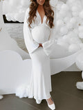 Plataz Belly Friendly Sequin Mermaid V-neck Dolman Sleeve Babyshower Maternity Maxi Dress Maternity