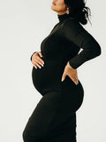 Plataz Solid Color High Neck Bodycon Mermaid Photoshoot Maternity Maxi Dress Maternity