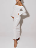Plataz White Off Shoulder Backless Sheer Elegant Fashion Photoshoot Maternity Maxi Dress Maternity