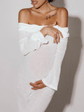 Plataz White Off Shoulder Backless Sheer Elegant Fashion Photoshoot Maternity Maxi Dress Maternity