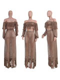 Plataz Khaki 2 Pieces Tassel Cut Out Side Slit Beach Photoshoot Maternity Maxi Dress Maternity
