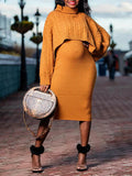 Plataz Solid Color Knitting 2-in-1 Bodycon Baby Shower Maternity Sweater Midi Dress Maternity