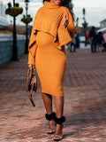 Plataz Solid Color Knitting 2-in-1 Bodycon Baby Shower Maternity Sweater Midi Dress Maternity