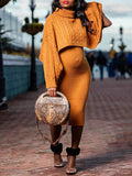 Plataz Solid Color Knitting 2-in-1 Bodycon Baby Shower Maternity Sweater Midi Dress Maternity